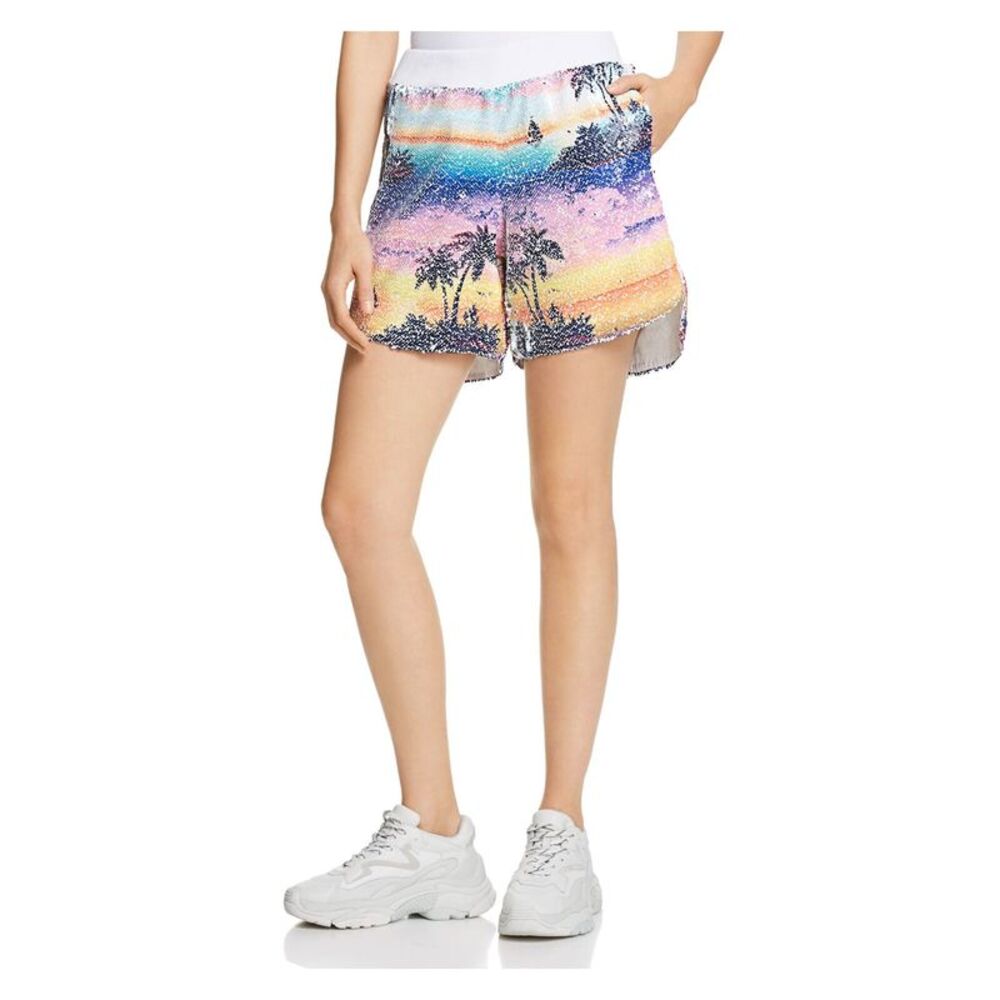 KSENIA SCHNAIDER Womens Orange Sequined Printed Shorts Size: S